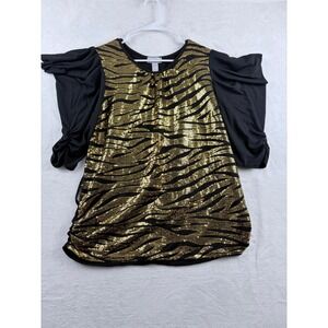 Jamie Nicole Collection Sequin Zebra Puff Sleeve Top Women's Plus 3X‎ Glam